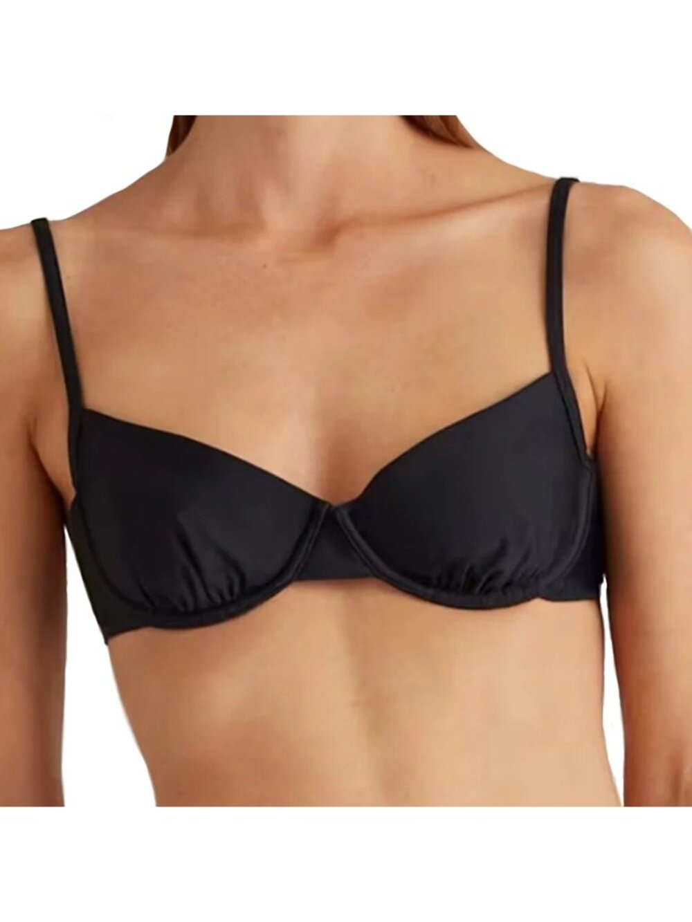 Quince Italian Demi Bikini Top Black Large NWT
